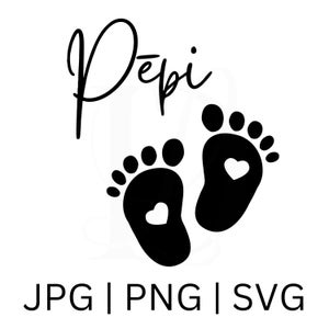 Pēpi feet with hearts - black png jpg svg file digital download