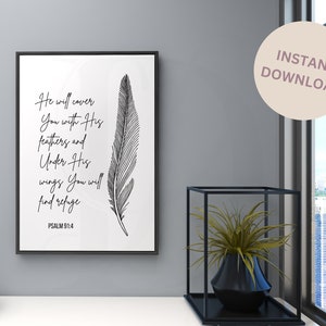Minimal style Bible verse Wall art | Psalms 91:4