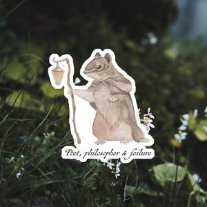 Adorable Squirrel in Cape Sticker, philosopher squirrel, poet squirrel sticker, squirrel holding staff sticker, squirrel lantern sticker
