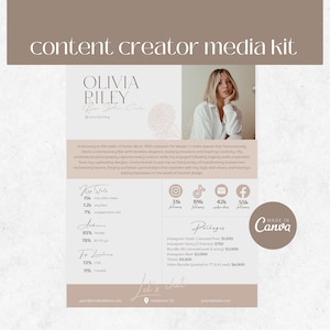 Plantilla de kit de medios para creadores de contenido / Hoja de tarifas de influencers de Instagram / Plantilla Canva del kit de prensa de Blogger / Facebook Instagram TikTok