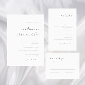WAVERLY Suite de plantillas de invitación de boda minimalista, Suite de invitación de boda moderna editable, Invitación de boda Canva DIY