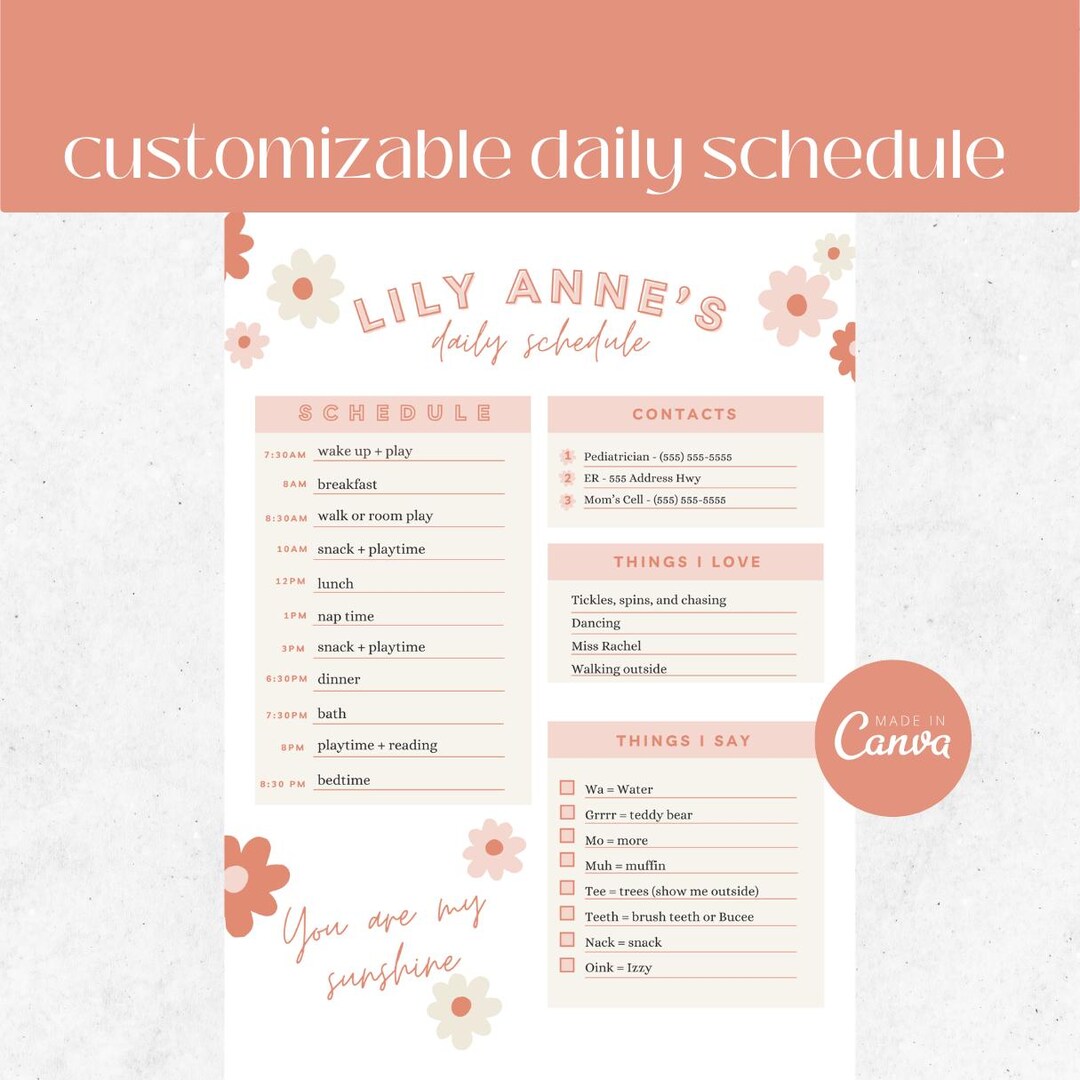 Kids + Toddlers Daily Schedule and Routine Editable Printable Template ...