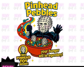 Pinhead Pebbles Getreide Killer Horrorfilm T-Shirt Design – Hellraiser Parodie – png SVG PDF JPG Digital Download