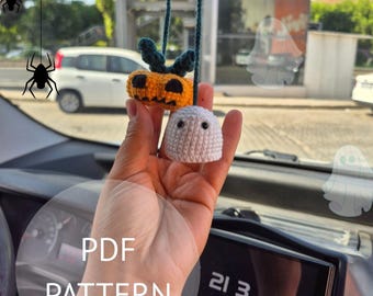 Halloween Crochet Car Charm Pattern PDF – 2-in-1 Ghost & Pumpkin Tutorial (English)