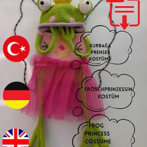 Crochet Frog Princess Outfit PDF – Removable XL Dress for Amigurumi Frog Phone Bag – Costume Pattern (English, German, Turkish)