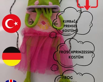 Patron de robe de princesse grenouille au crochet PDF - Tutoriel sur la tenue Amigurumi (anglais, allemand et turc)