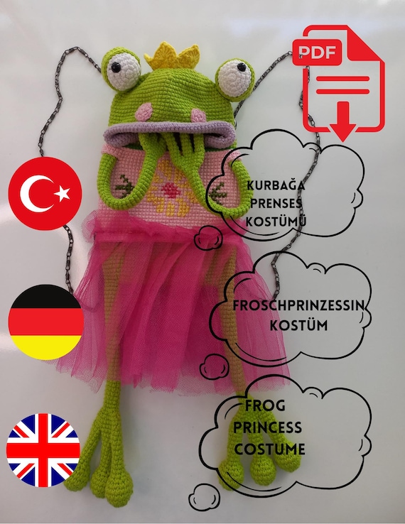 Amigurumi Crochet Pattern – Frog Princess Dress Outfit | PDF Tutorial | English, German & Turkish