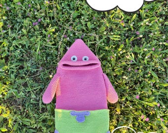 Sac pour téléphone Patrick, modèle PDF au crochet d'étoile de mer, sac bandoulière amigurumi, anglais espagnol