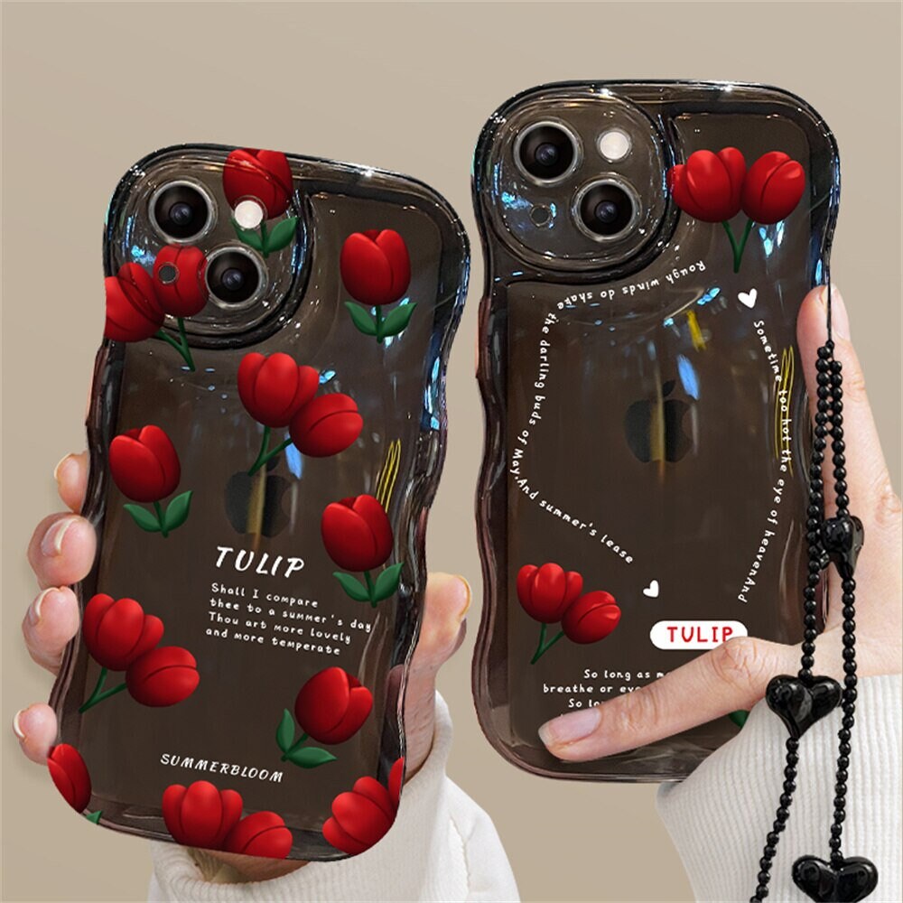 Solformørkelse gøre ondt Envision Cute Kawaii Black/red Case With Tulip/rose for Iphone lanyard - Etsy