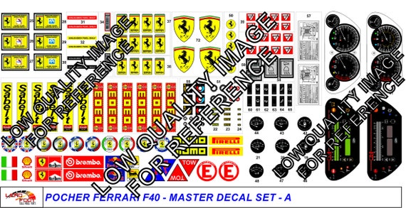Planche De Décalcomanies Pocher K55 Pour Ferrari F40 Rouge - Modélisme - Superbe état
