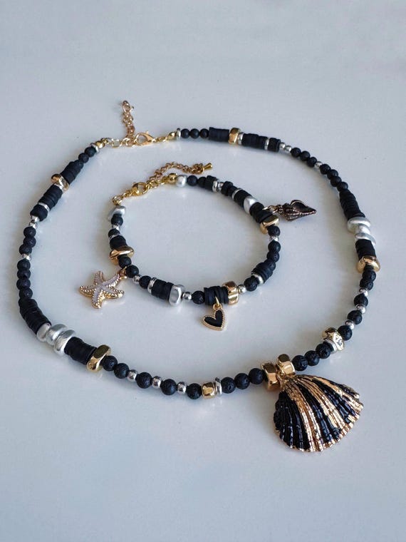 Black Necklace and Bracelet Set Handmade Jewelry Elegant  display picture 1
