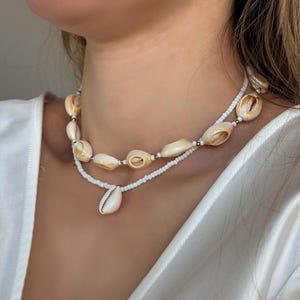 Natural shell necklace Beaded necklace Boho beaded jewelry Beach wedding shell necklace Layered boho beaded necklace Handmade shell necklace