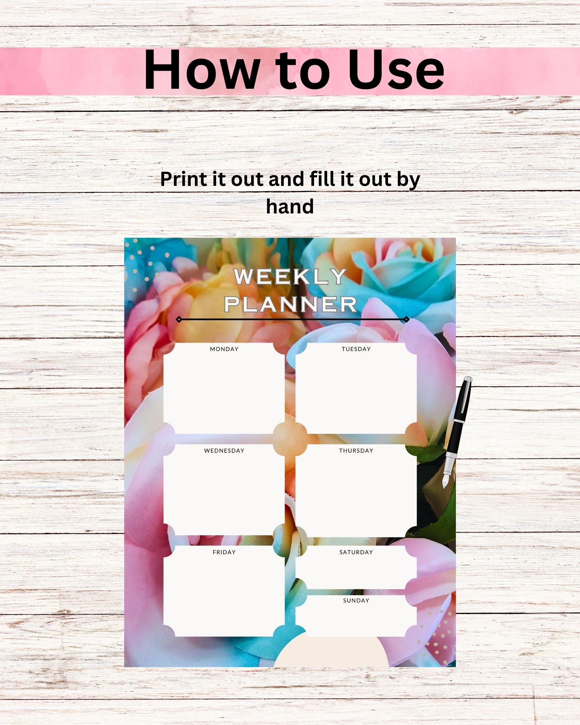 Single Sheet Weekly Planner Page, Rainbow Flower Printable Schedule - Etsy