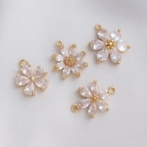 10pcs+14K Genuine Gold Zircon Daisy Charm Six Petal Flower Pendant charm flower pendant diy charm pendant - jewelry production supply-LT1031