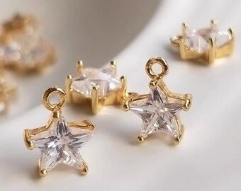 Vijfpuntige ster zirkonia-bedels, 18 kt verguld, heldere zirkonia-sterhangers voor het maken van sieraden - DZ1003