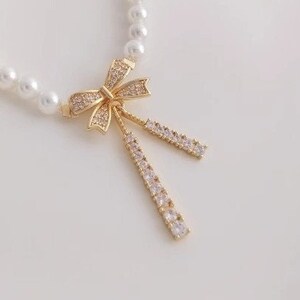 14k Gold Plated with Pavé Zircon Bow Charm, Necklace Closure Clasp, Bracelet Connecting Clasp, Jewelry Making Accessories - LT1386