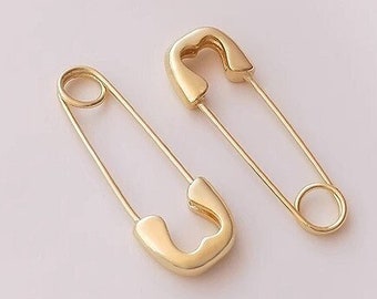 2 pezzi in ottone placcato oro 14k 33X11,5mm Cuore Fermacarte Spilla di sicurezza Cerchio Orecchini pendenti-LT1181