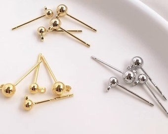 Silver Plated earring post -Brass earring charms-ball shape earring connector-earring pendant-earring findings jewelry supply-LT1143