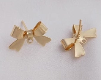 925 silver needle earrings, 14K gold wrapped, shiny butterfly tie hanging hoop earrings, earrings and earrings supply - LT1210
