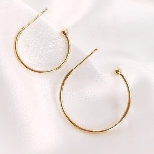 Simple ball hug hoop earrings, 14K gold earrings, open earrings-ED1008-ED1008