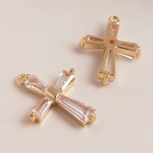 10pcs,Clear Cubic Zirconia Inlaid Cross Charm Connector for Necklace Bracelet Earrings Charm Pendant, 14K Gold Filled, Jewelry Supply-DZ1025