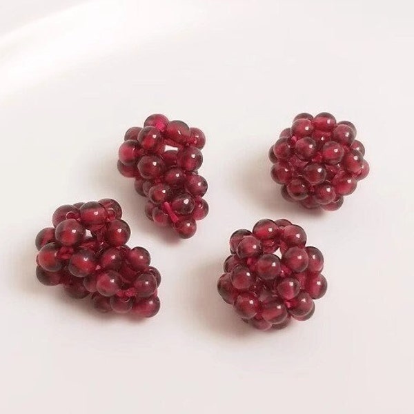 Natural garnet necklace charm, red grape earring charm, pendant, DIY jewelry material accessories - LT2138