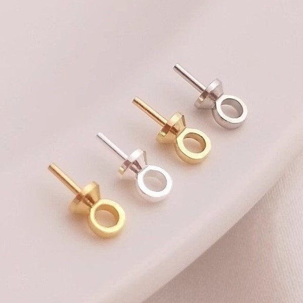 14K 18K Gold Plated Silver Eye Pin Screw Peg Bails ,7X3X0.6mm,Pearl Cup Pendant Connector for Jewelry Charm Making - lt2163