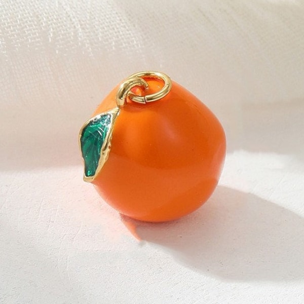 14K Gold Plated Tangerine Necklace Charm, Delicate Tangerine Fruit Glamour Pendant, Bracelet Earrings Glamour, Jewelry Making finding-LT2873