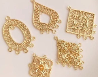 Gold Hollow Mesh Connector, 3-9 Hoop Rectangular Necklace Charm Connection, Heart Connection, DIY Jewelry Charm Connection Accessory-LT1303