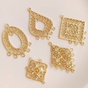 Gold Hollow Mesh Connector, 3-9 Hoop Rectangular Necklace Charm Connection, Heart Connection, DIY Jewelry Charm Connection Accessory-LT1303
