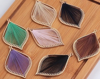 Real gold-plated colorful thread braided leaf charm pendant, earring charm necklace charm, retro ethnic style, jewelry accessories-LT2905
