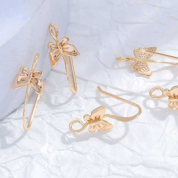 18K Gold Plated Bow Earrings with Sling Bands, DIY Earrings Accessories, 21x17mm, Earrings Material Supply- LT1820