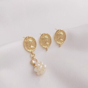 10pcs Real Gold Plated Oval Stud Earrings, Princess Portrait Stud Earrings,, Jewelry Making, Earring Attachments - LT1191