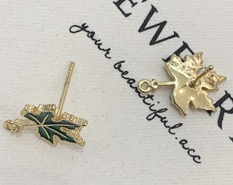 Green Enamel Maple Leaf Stud Earrings, Gold Tone Minimalist Nature Jewelry, Fall Leaf Earrings for Women, Dainty Autumn Accessory- LT3953