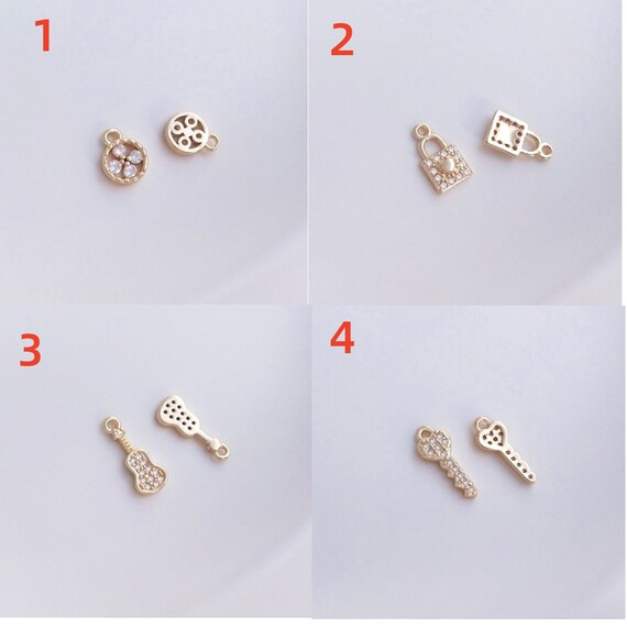 4pcs+14k Genuine Gold Plated Charm, Micro Set With Zircon