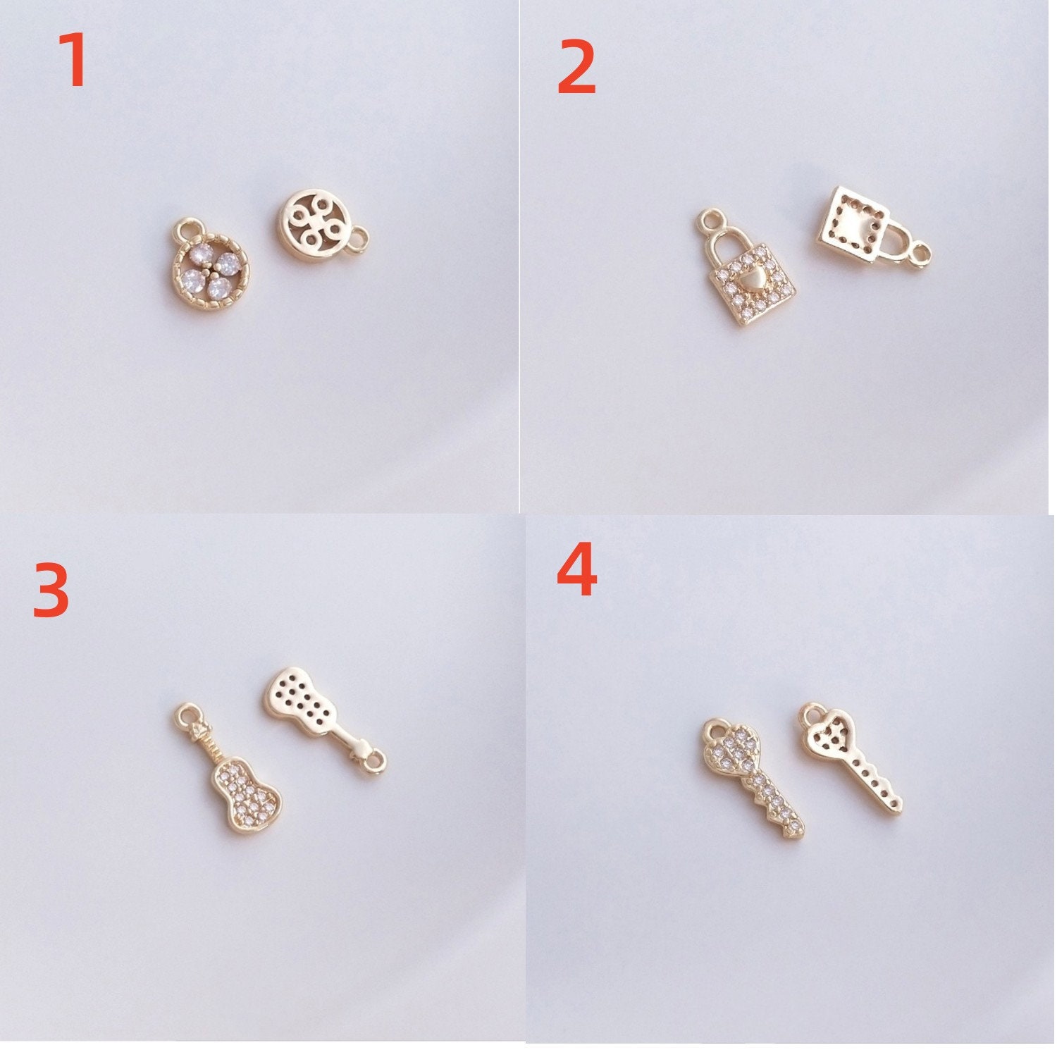 4pcs+14k Genuine Gold Plated Charm, Micro Set With Zircon