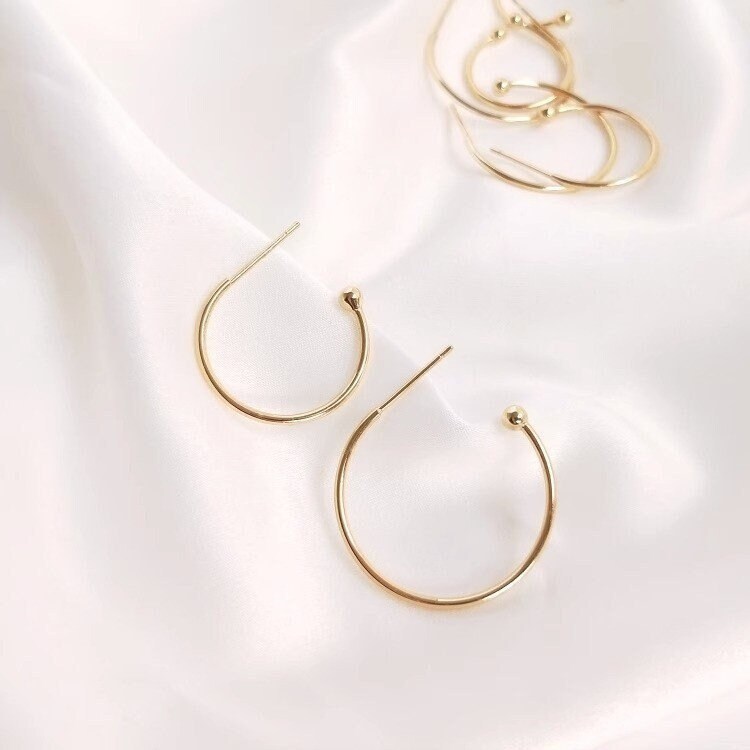 Simple ball hug hoop earrings, 14K gold earrings, open earrings-ED1008-ED1008