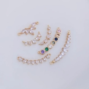 10pcs + connecteur de zircon circulaire en forme de coeur de pêche pentagonal plaqué or 14K, tige courbée double pince de suspension connexion de pièce suspendue -LT1360
