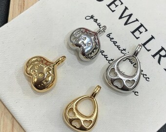 Gold ,Silver Tone Charms, Heart Face & Teardrop Open Heart Pendants, Jewelry Making Supplies for Earrings Necklaces- LT3942