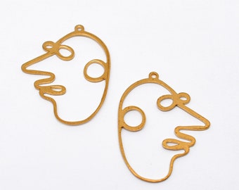 50PCS+original brass earrings charm pendant, 26mm * 35mm, Impressionist face shaped pendant, DIY earrings pendant accessory supply - LT1595