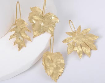 10pcs,Sand Gold Leaf Earrings, Irregular Texture Maple & Broad Leaf Dangle Earrings, Vintage Nature Jewelry- lt3921