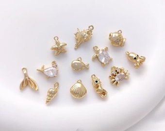4-10pcs,14K Gold Plated Ocean Animal Charms, Summer Beach Sea Creature Pendants, DIY Jewelry Making Supplies for WomenLT1459