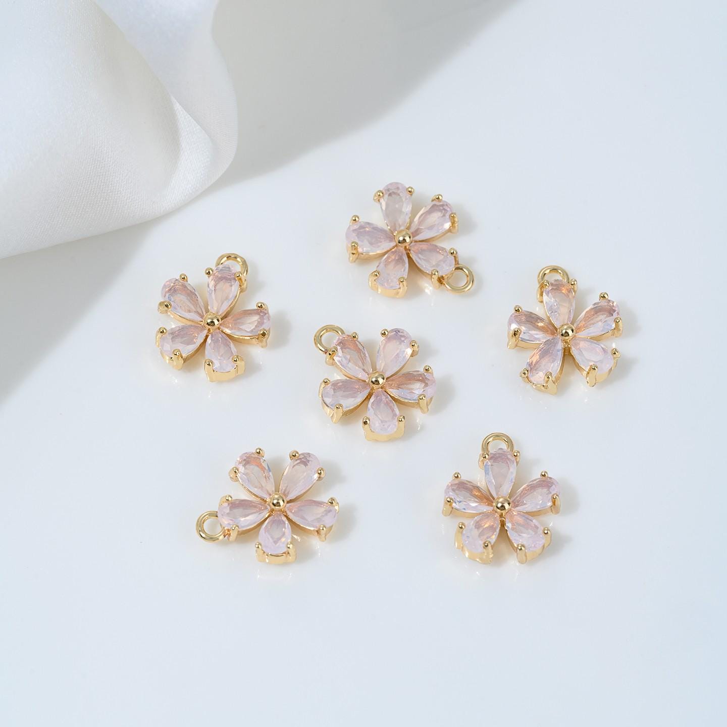 14K Gold Zircon Daisy Charm Pendants: DIY Jewelry Supplies-lt3566