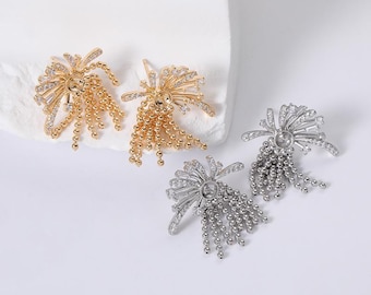 Crystal Firework Tassel Earrings, 18K Gold Plated Dangle Studs, Statement Jewelry - LT3945