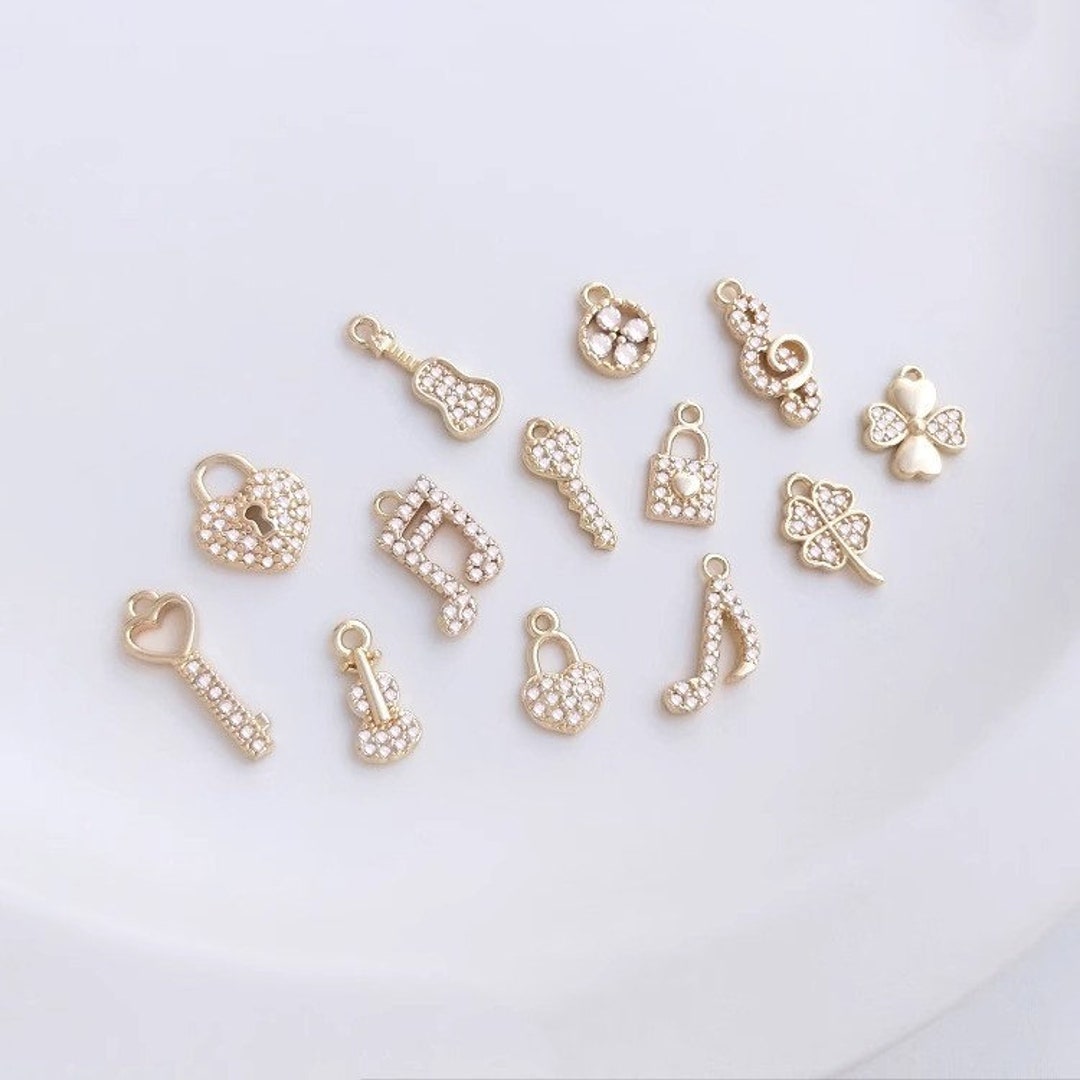 【超目玉枠】 4pcs+14k Genuine Zircon With Set Micro Charm, Plated Gold アクセサリー