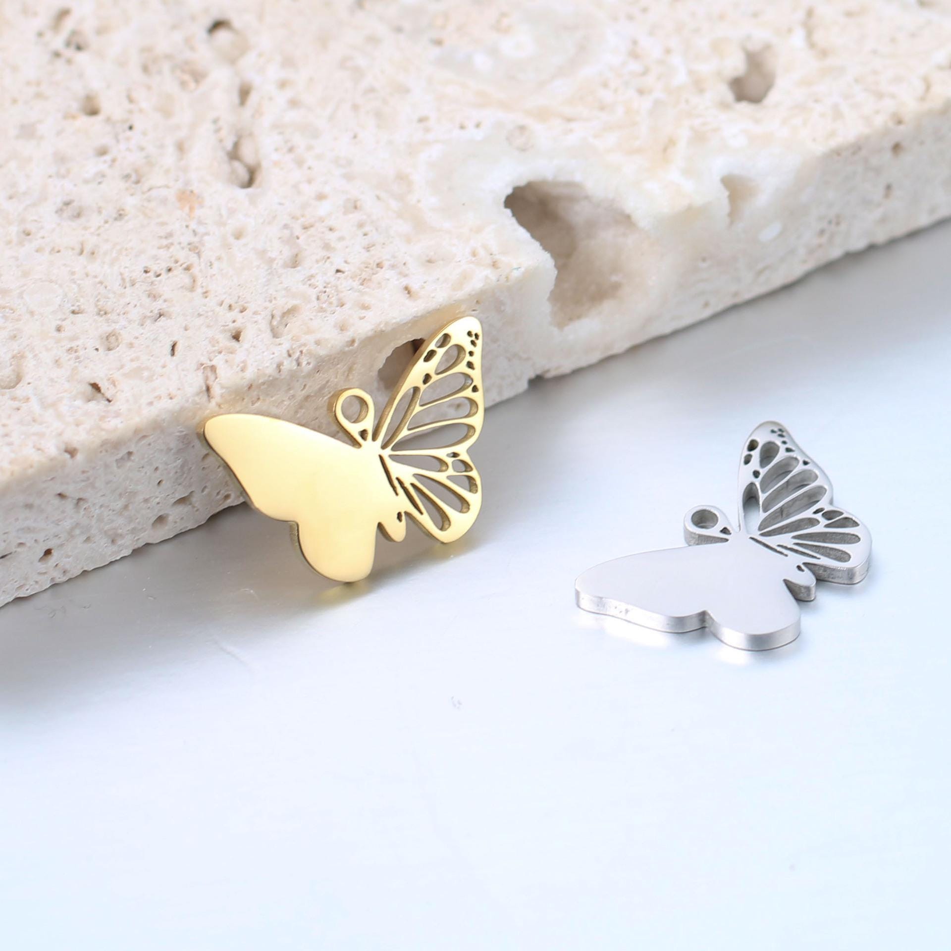 Stainless steel mirror minimalist charm, hollow butterfly jewelry accessories DIY butterfly pendant pendant supply-LT3164