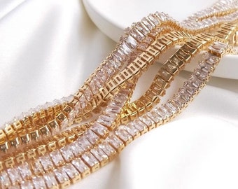 1M/50CM,14K gold-plated chain, rectangular Austrian zircon chain, imitation diamond claw chain,DIY jewelry accessories,chain supply - LT1236