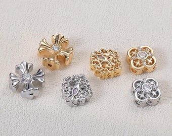 10 piezas + espaciadores de collar estilo corte, cuentas perforadas para pulsera, utilizadas para accesorios de collar y aretes, chapadas en oro y plata - LT3599