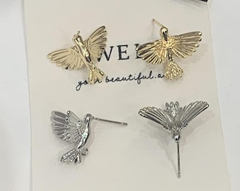 Delicate Hummingbird Stud Earrings, Silver Bird Jewelry, Minimalist Animal Earrings for Women, Dainty Everyday Wear Gift- LT3934