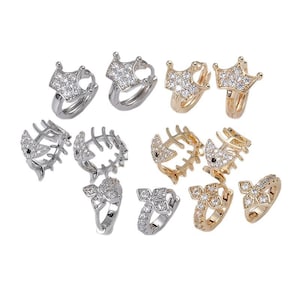 10 ST, örhängen med pavézirkon i guld och platina, fiskbens-, kors-, kron- och öronklämmor, för örhängestillverkning, LT3731